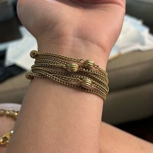 Rare 1960s Vintage MONET Textured Gold Beads Layered Bracelet 7”